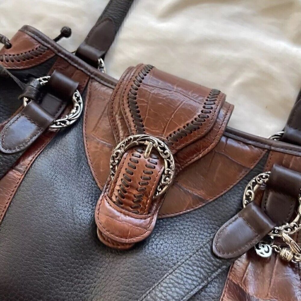 BRIGHTON EMMA Tiny Woven Brown/Black Leather Print D330285 Western Vintage Bag - Picture 15 of 15
